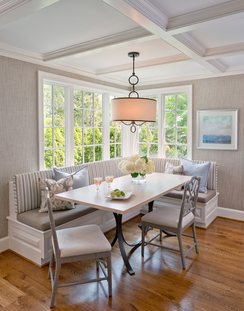 Inspiration for a transitional medium tone wood floor and brown floor kitchen/dining room combo remodel in DC Metro