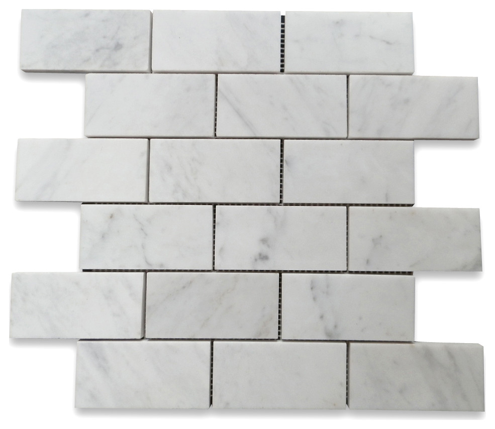 Carrara Marble 2x4 Subway Brick Mosaic Tile Honed Venato Carrera, 1 sheet