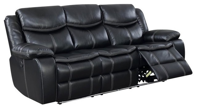 Furniture of America Stanton Faux Leather Power Reclining Sofa in Black