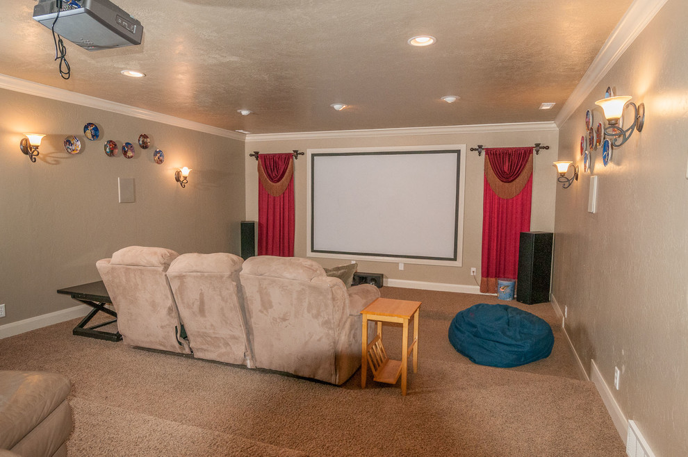 Inspiration for a contemporary home cinema in Salt Lake City.