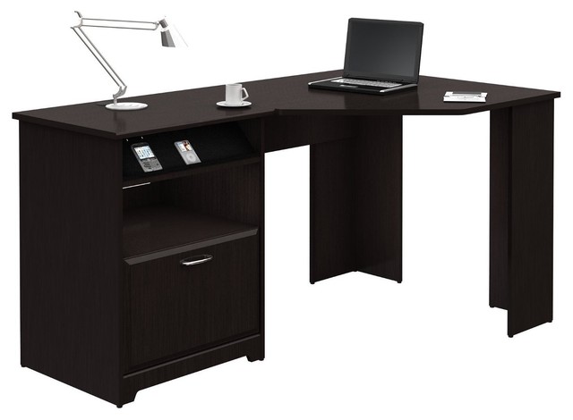 L Shaped Corner Computer Desk With File Drawer In Espresso Wood