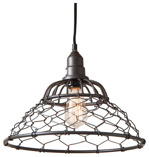 Loft Chicken Wire Cage Pendant, Smokey Black Industrial Pendant