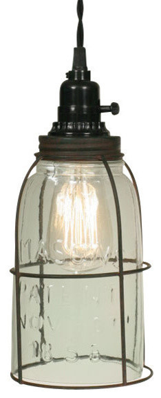 Rustic Half Gallon Caged Mason Jar Pendant Lamp, With Canopy Kit