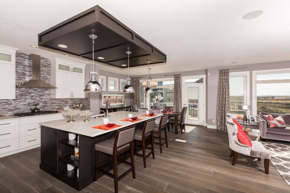 Inspiration for a transitional kitchen remodel in Calgary with multicolored backsplash and mosaic tile backsplash