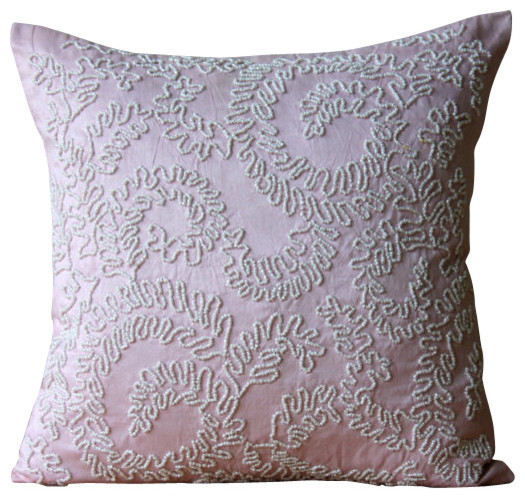 Luxury Pearl Swirls Pink Pillow Shams, Art Silk 24"x24" Pillow Sham, Love Note