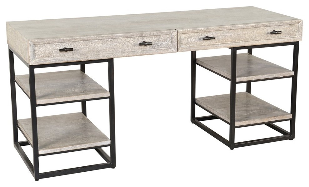 Artemis White wash Wood Desk Farmhouse Desks And Hutches by Terra