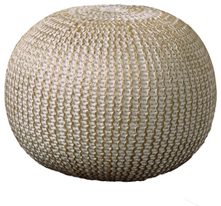 Fairbanks Bone Gold Knitted Pouf Ottoman 16 X20 Contemporary Floor Pillows And Poufs By Lr Home