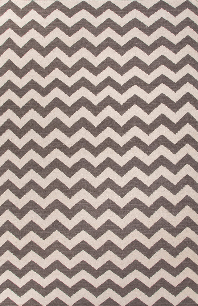 Flat-Weave Durable Wool Gray/Ivory Area Rug (9 x 12)