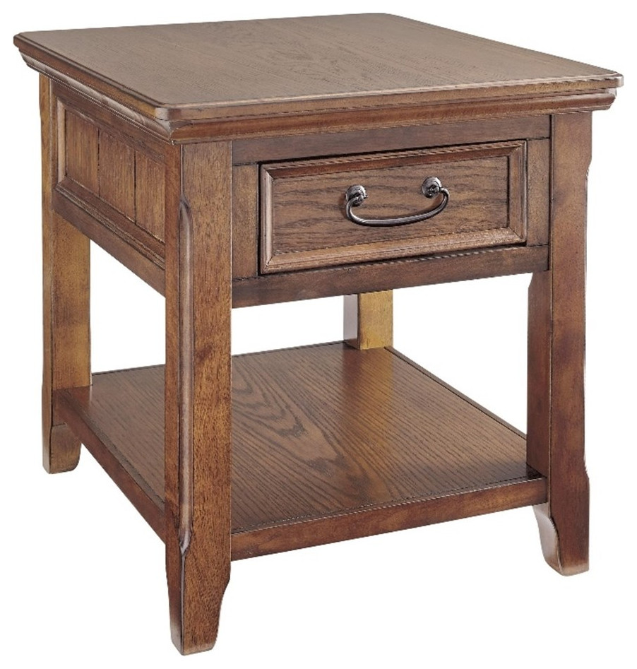 1 Drawer Wooden End Table with Chamfered Legs and Open Bottom Shelf ...