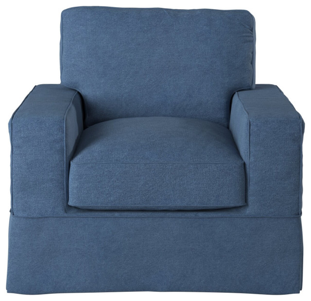 Sunset Trading Americana Box Cushion Slip-Covered Chair, Indigo Blue