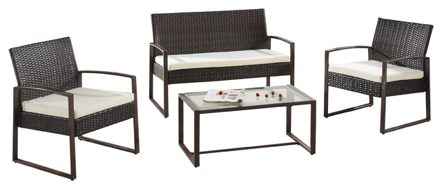 Modern Outdoor Garden Patio 4 Piece Seat Wicker Sofa Furniture Set Modern Outdoor Garden Patio 4 Piece Seat Wicker Sofa Furniture Set Brown