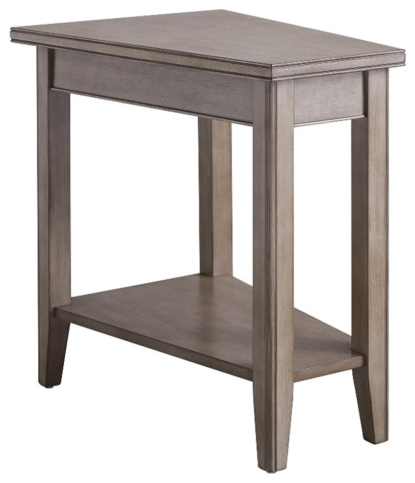 Leick Home 10502-GR Laurent Recliner Wood Wedge Table with Shelf in Smoke Gray