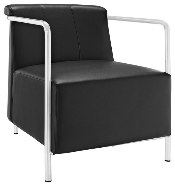 Ebb Upholstered Vinyl Lounge Chair, Black Contemporary Armchairs
