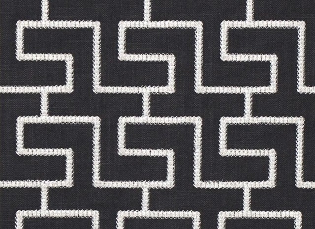 Modern Black Geometric Fabric Embroidered Silver Greek Key, Standard Cut