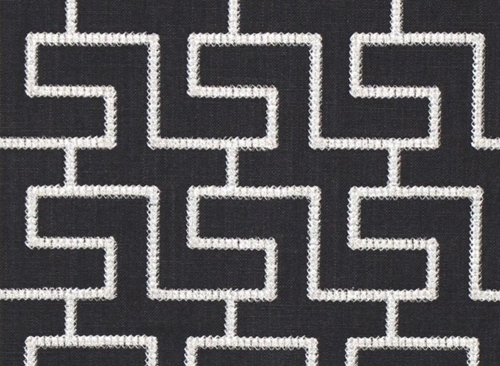 Modern Black Geometric Fabric Embroidered Silver Greek Key, Standard Cut