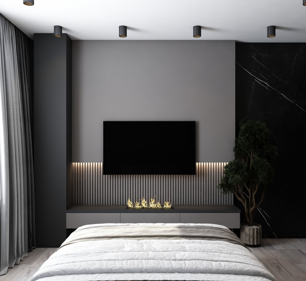 Брутальная темная спальня в ЖК Лесной