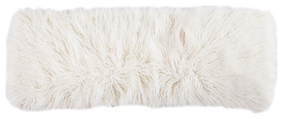 Mongolian Faux Fur Lumbar Pillow, 14"x36", White