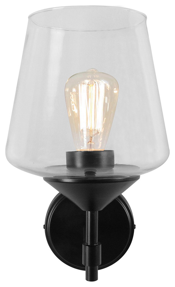 Mid Century Modern Wall Sconce, Matte Black Metal Frame With Clear