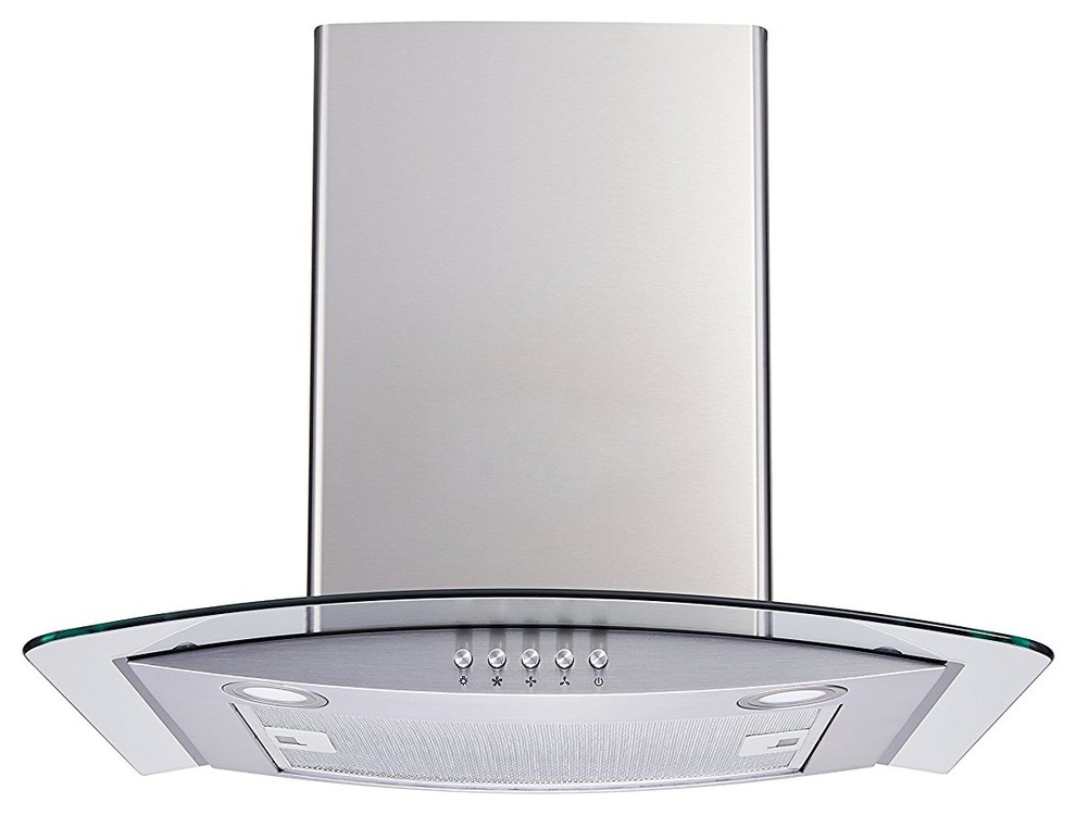 Winflo Convertible Wall-Mount Range Hood, Stainless Steel and Glass, 36"