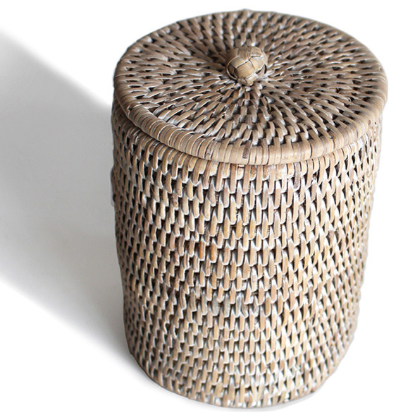 White Rattan Large Bathroom Containers Set of 2 Beach Style