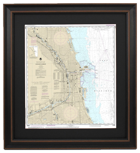 Framed Nautical Chart Chicago Harbor Traditional Prints And Framed Nautical Chart Chicago Harbor