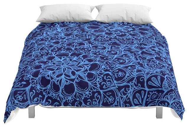 Society6 Periwinkle Blue Ballpoint Pen Lace Doodle Comforter