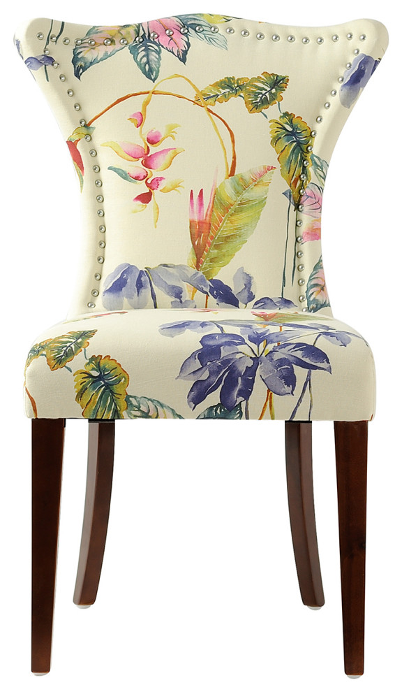 Paradise Accent Dining Chair with Nailheads, Tropical Floral Beige