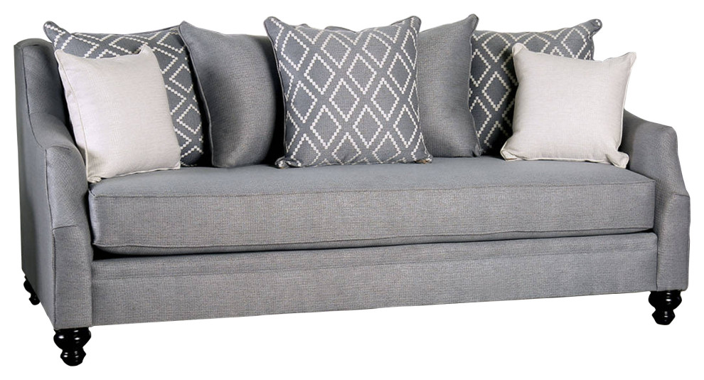 Fabric Upholstered Wooden Loveseat With Tufted Details, Gray