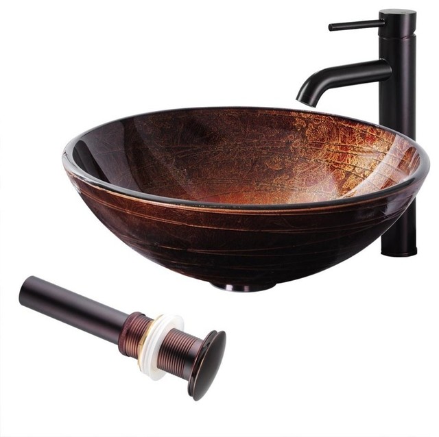 YesHom Tempered Bathroom Glass Vessel Sink and Oil Rubbed Bronze Faucet