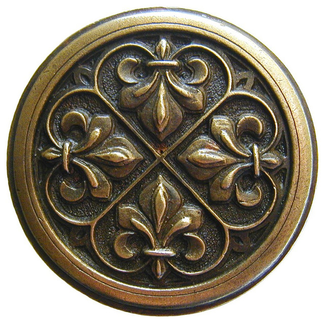 Fleur De Lis Knob Antique Brass Mediterranean Cabinet And