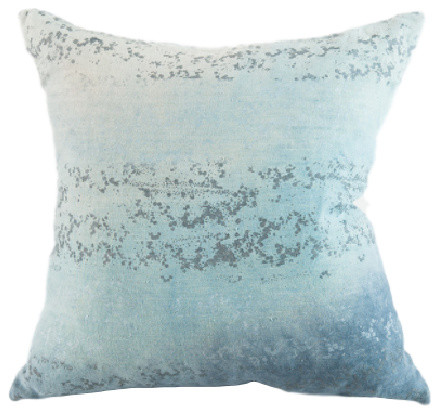 Sequins Ocean Hand-Printed Linen Pillow, 24"x24", Case With Insert