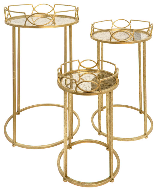 S/3 Gold Accent Tables, Aged Mirror Top Coffee Tables by Timeout PRO Houzz