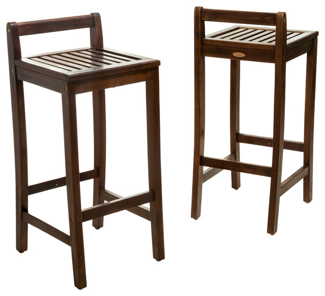 Simple Lines Wooden Bar Stools, Set of 2 Transitional Outdoor Bar