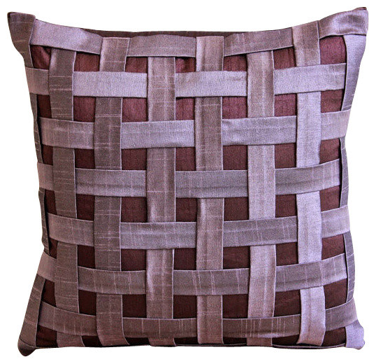 Purple N Plum Basket Weave, Purple Art Silk 22"x22" Pillow Covers