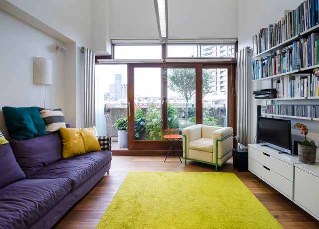One-bed flat, Barbican retro-vardagsrum