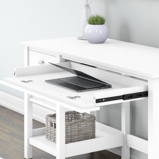 Bush Furniture Broadview 54W Computer Desk with Shelves, Pure White ...