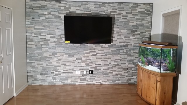 Natural Stone Accent Wall With Tv Mount Wires In Natural Stone Accent Wall With Tv Mount