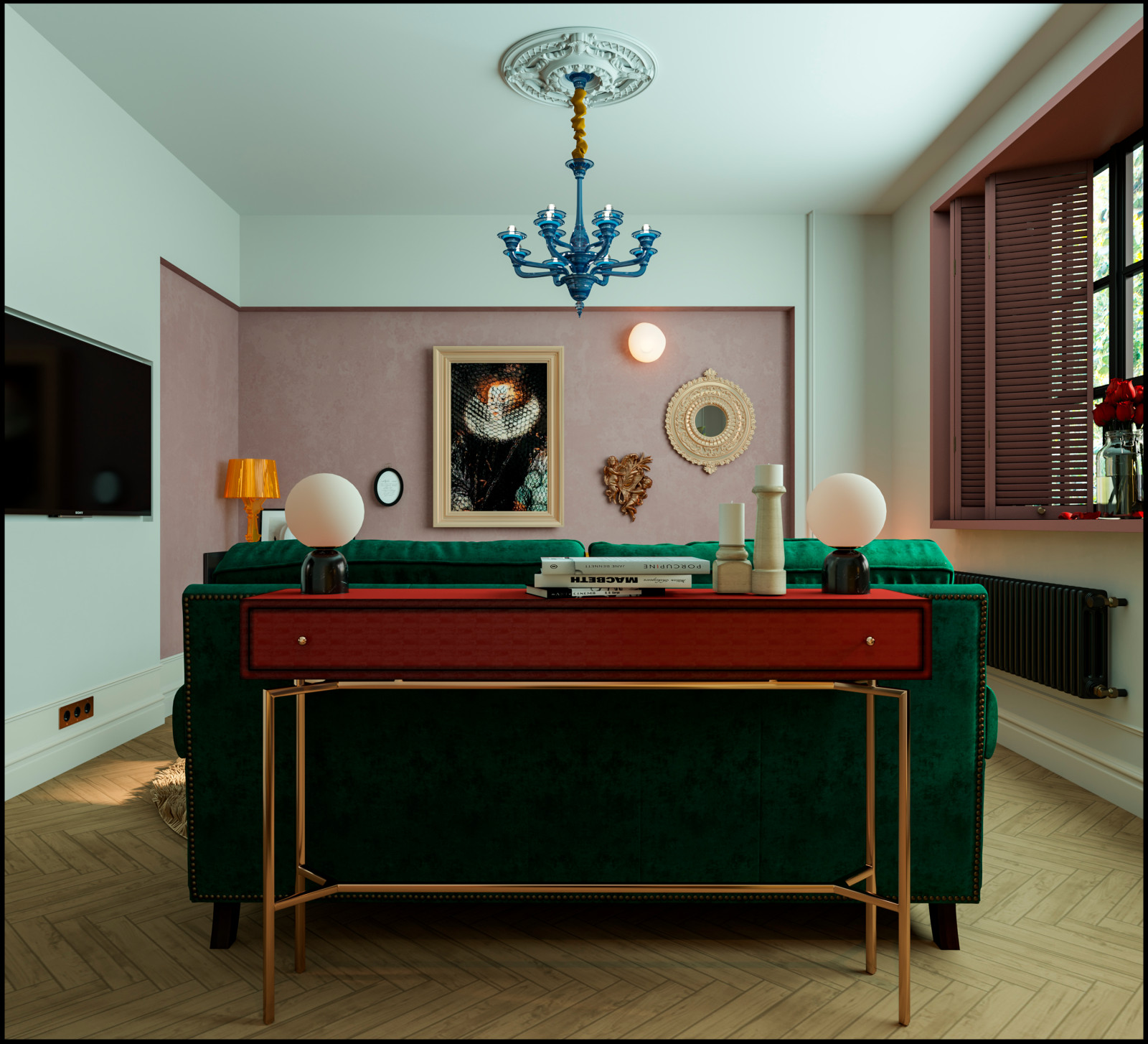 Эклектичный проект квартиры с огромной гардеробной с окном