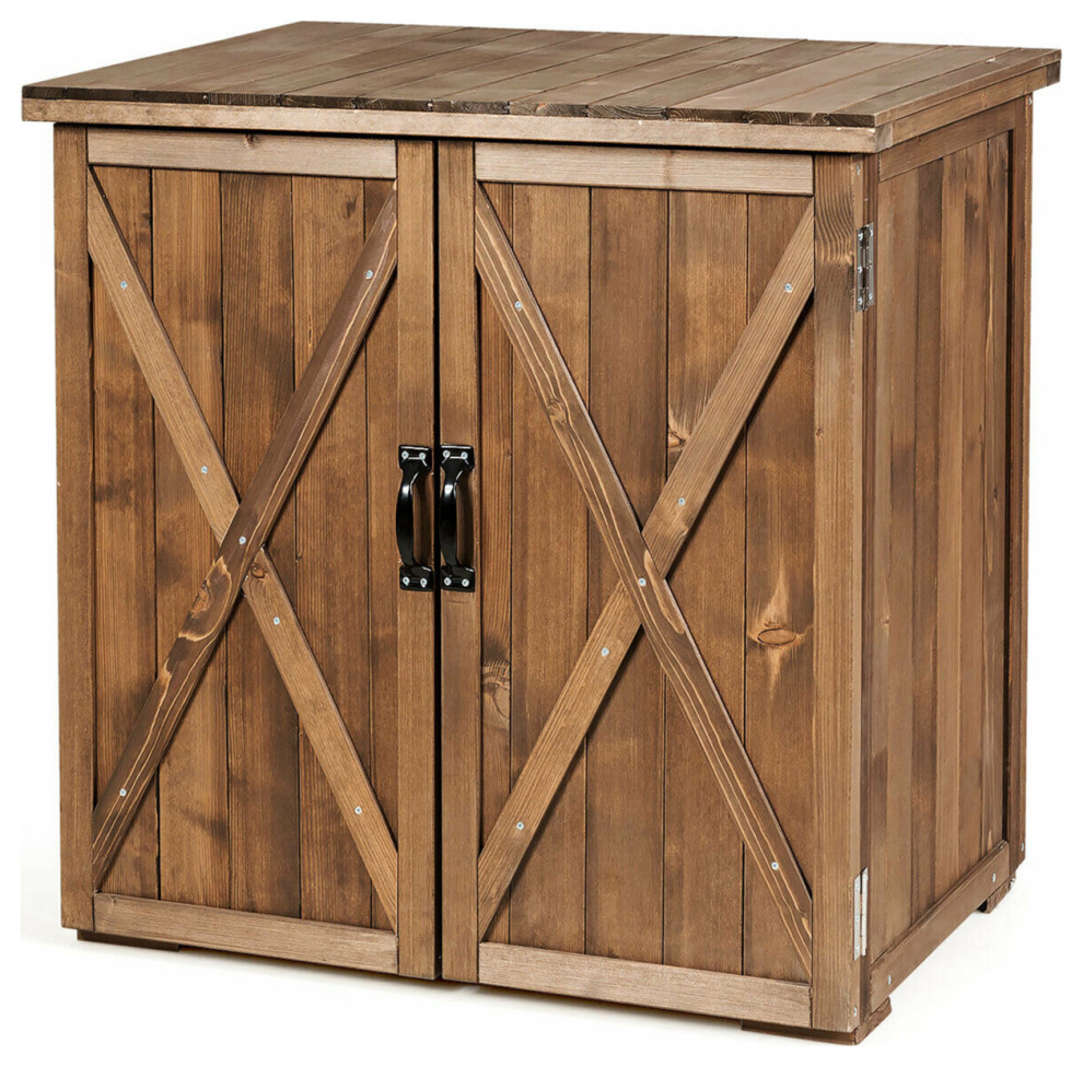 Gymax Storage Cabinet With Double Doors Solid Fir Wood Tool Shed Garden Rustic Sheds By