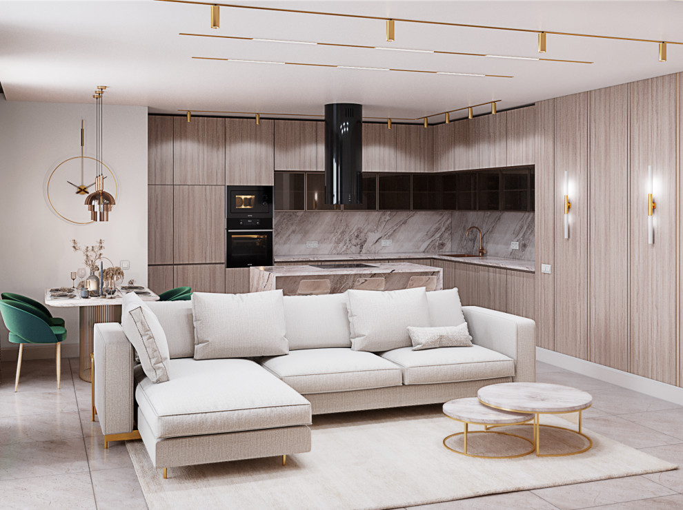 Кухня гостиная с островом