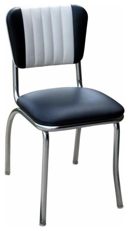 2-Tone Channel Back Retro Diner Chair, Black and White