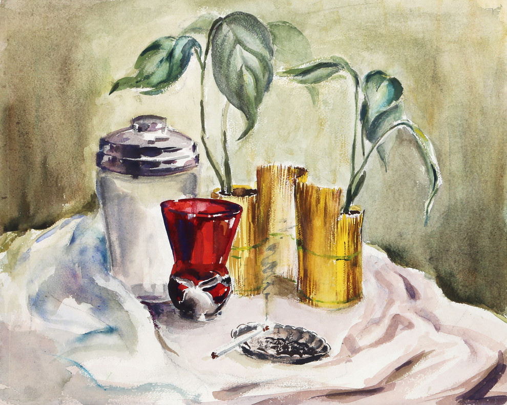 Eve Nethercott, Still Life With Cigarette, P5.65, Watercolor