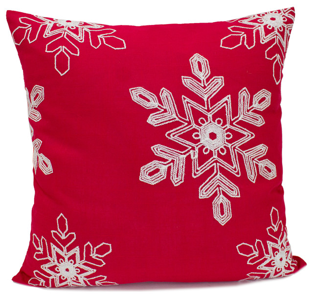 Embroidered White Snowflake Christmas Filled Throw Pillow 18 X18