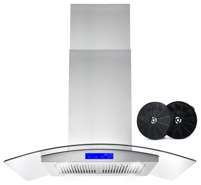 Cosmo 900 CFM Euro Stainless Steel Island Glass Range Hood With