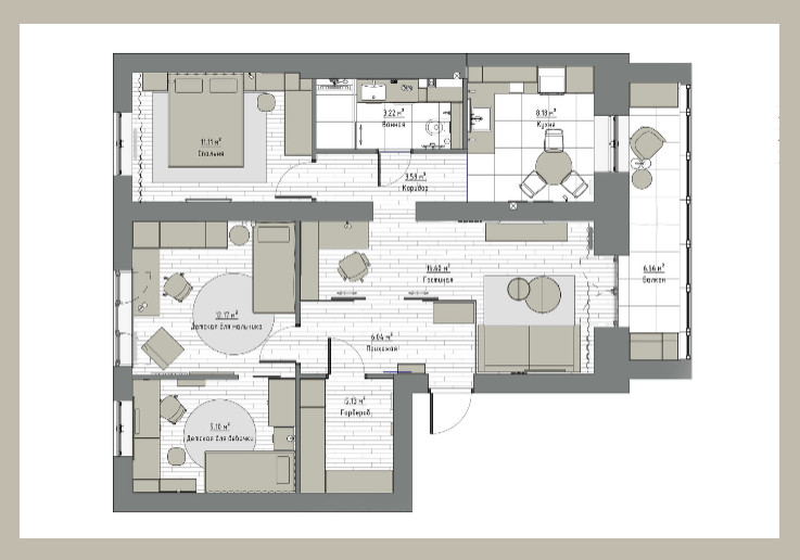 Современный стиль с элементами лофта, 80 м2