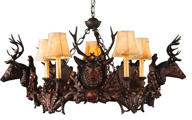 Chandelier 5 Small Stag Heads Deer 5-Light Hand-Crafted OK Casting