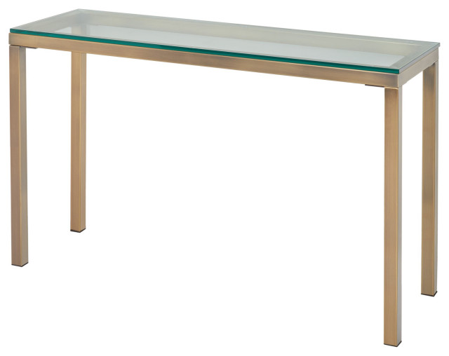 Modern Console Table, Brushed Golden Legs With Rectangular Tempered