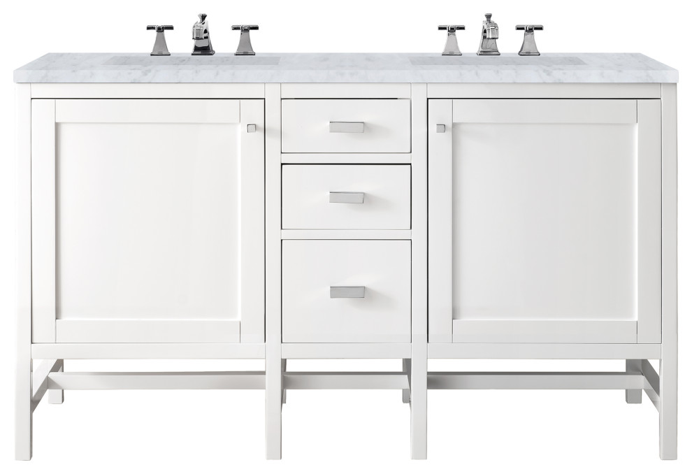 Addison 60" Double Vanity Cabinet, Glossy White, Carrara Marble
