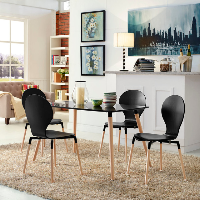 Modern Contemporary Kitchen Dining Chairs and Table Set of 5 Black ...
