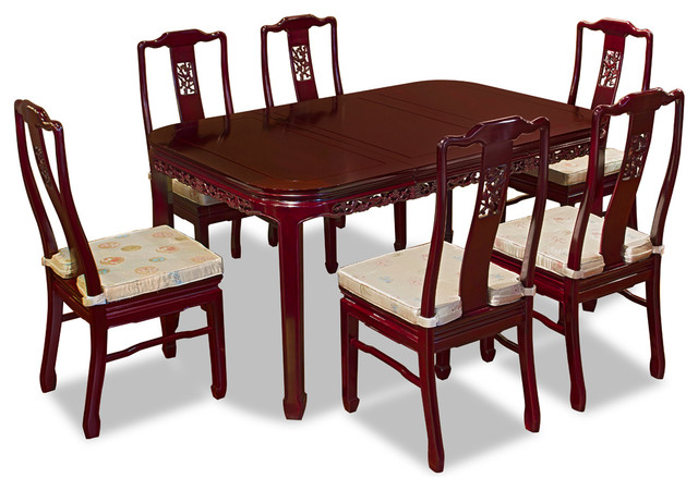 60 Rosewood Flower And Bird Motif Dining Table With 6 Chairs